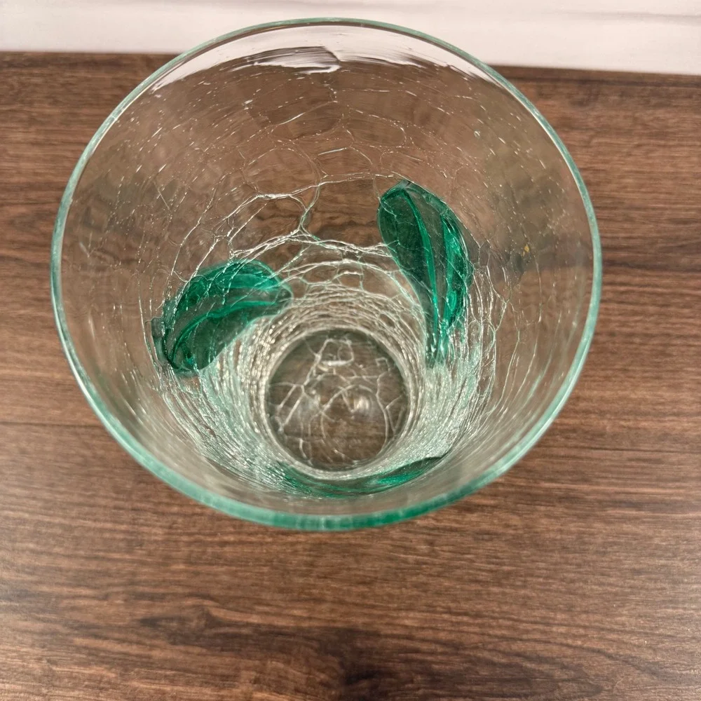 Blenko 366SL Leaf Beaker Vase Sea Green Crackle Glass Mid Century